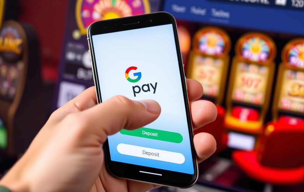 Person som setter inn penger på casino med Google Pay på Android-telefon