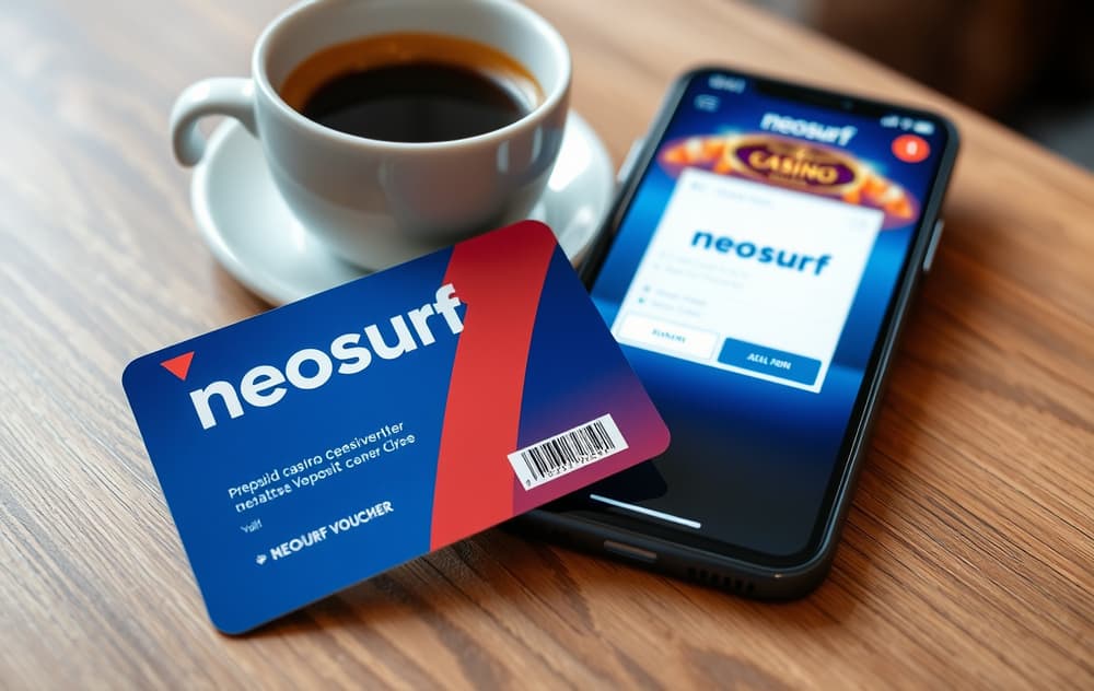 Neosurf-kupong og mobiltelefon med casino-innskudd
