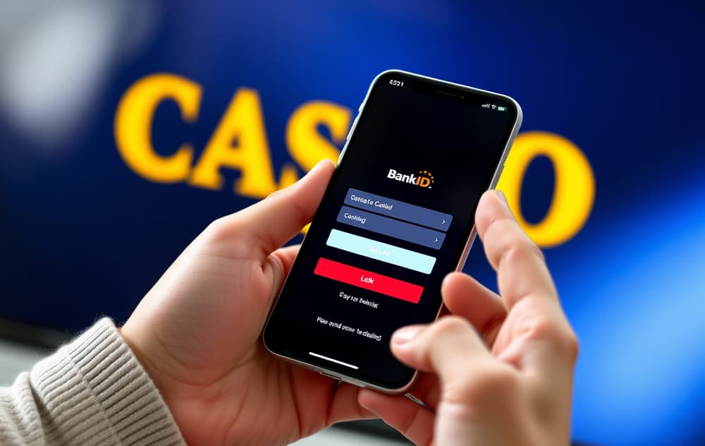 Person som logger inn med BankID på mobilen for Pay n Play casino.
