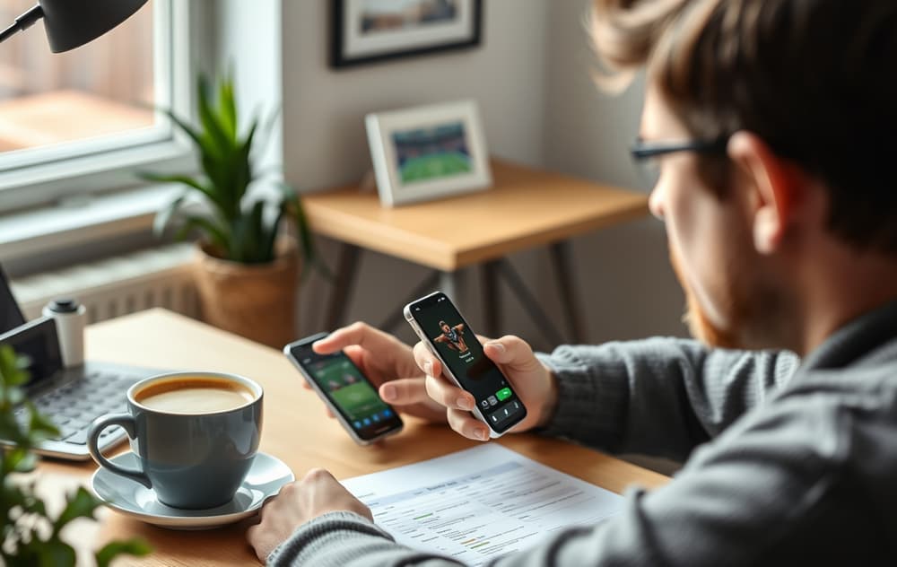 Person som sjekker odds på en bettingside på mobiltelefonen
