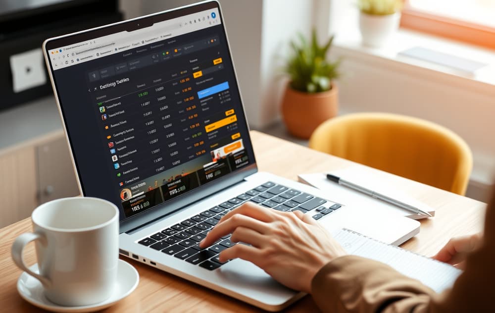 Person som sammenligner oddsbonuser på flere bettingsider på laptop.