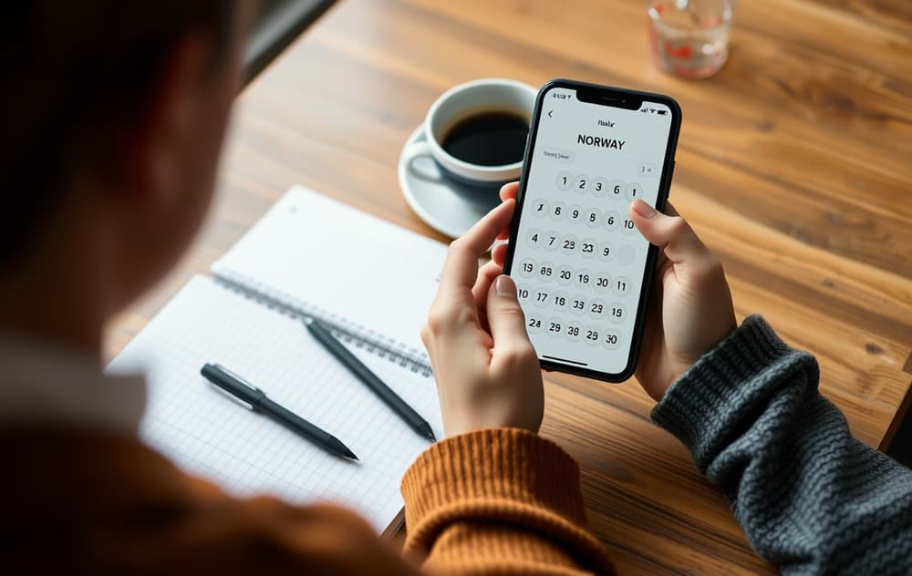 Norsk spiller som velger lotteritall på mobilen